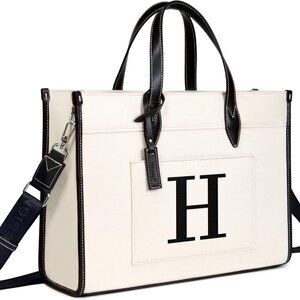 Initial 15.6" Laptop Tote Bag for Women, Personalized Canvas Work Purse, Busines